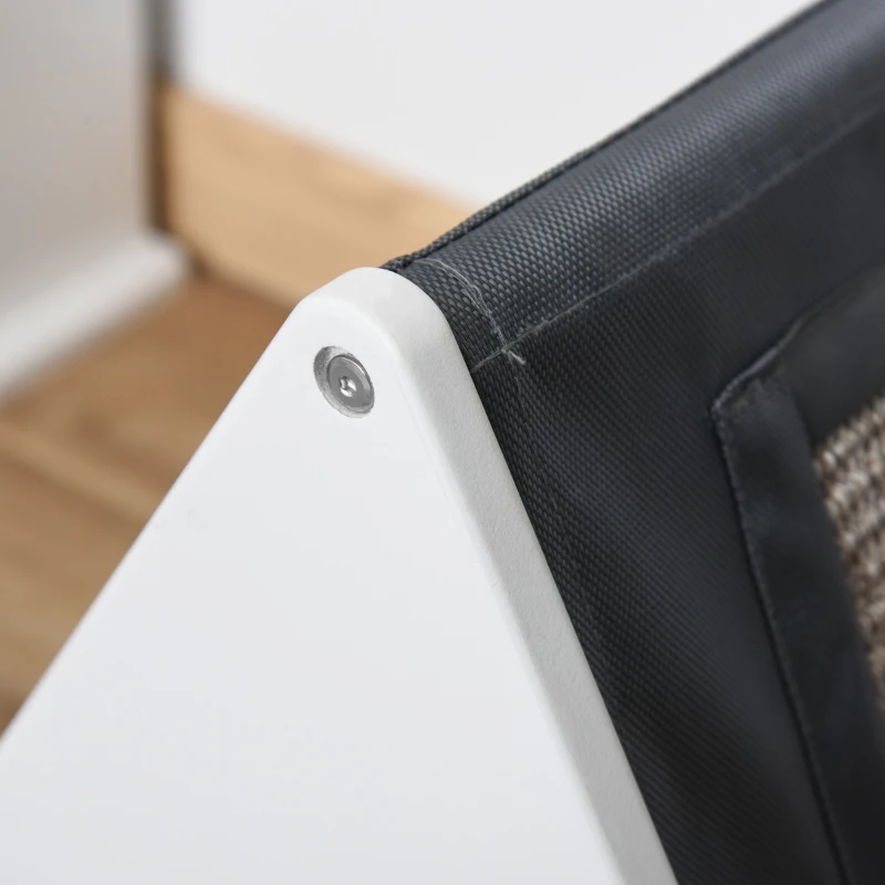 PawHut Wooden Cat House Triangle Shaped Bed Kitten Condo with Removable Cushion, Sisal Scratching Carpet, Grey and White