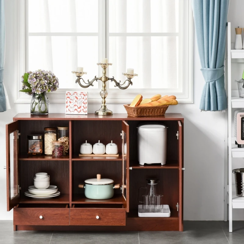 HOMCOM Kitchen Buffet Table Cabinet Storage Sideboard Server Console with Framed Acrylic Doors and Tabletop, Brown
