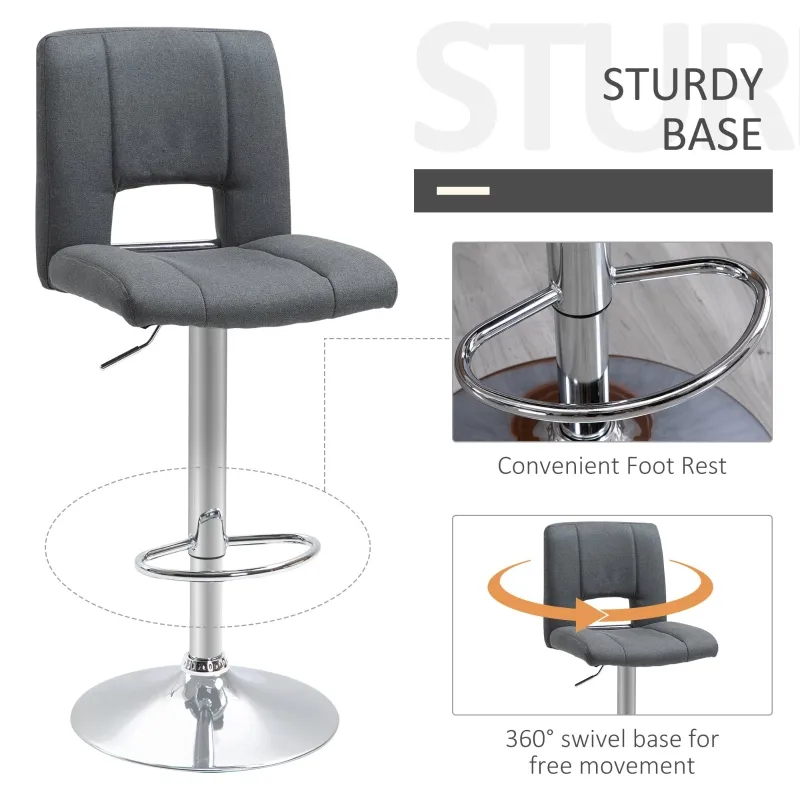 HOMCOM Modern Bar stool Armless Adjustable Height with Swivel Seat, Set of 2, Grey