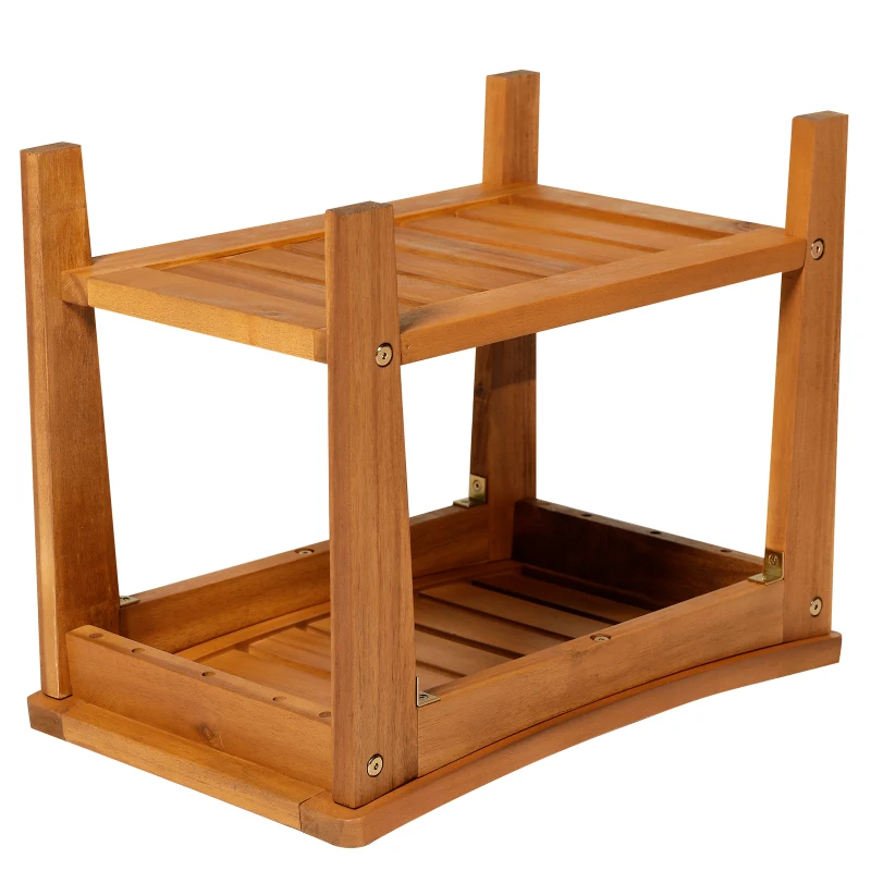 HOMCOM Indoor Outdoor Acacia Wood Shower Bench Bathroom Spa Chair Seat Organizer Storage Shelf