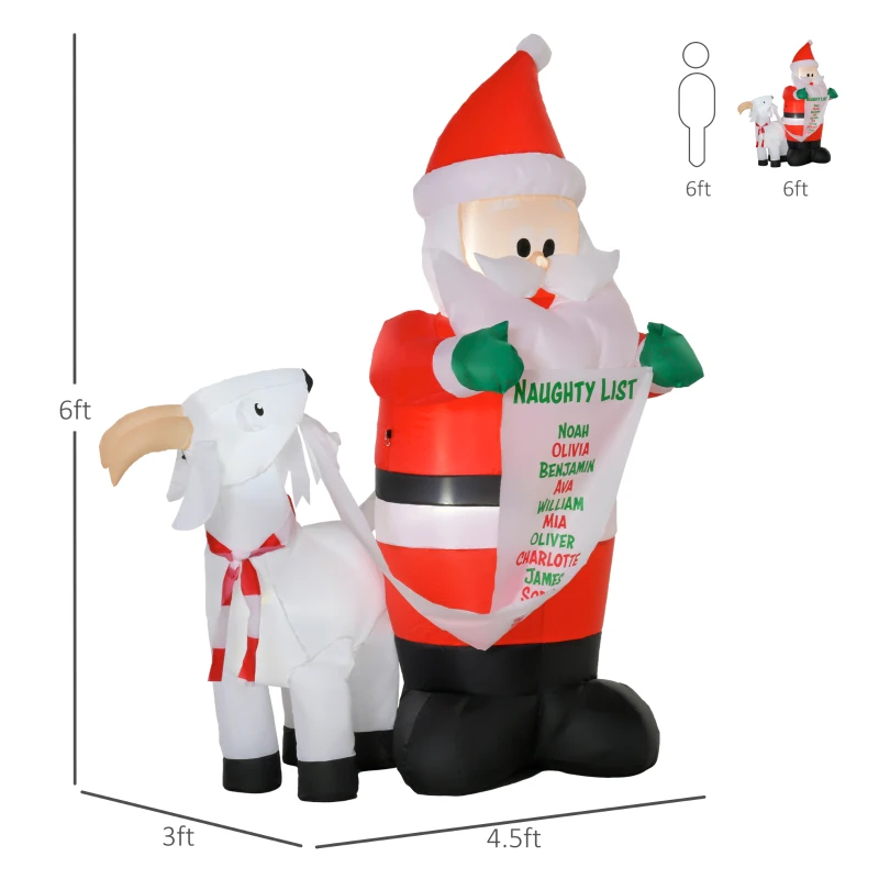 HOMCOM 6ft Christmas Outdoor Inflatables Santa Claus with Goat Blow Up Yard Decoration with Built-in LED Lights for Holiday Party Xmas Garden