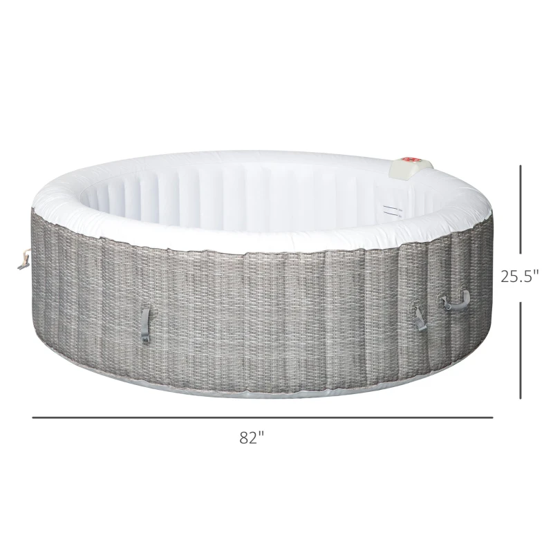 Outsunny 4-6 Person Inflatable Portable Hot Tub Outdoor Round Heated Spa with 130 Jets, Cover, Filter Cartridges, Grey