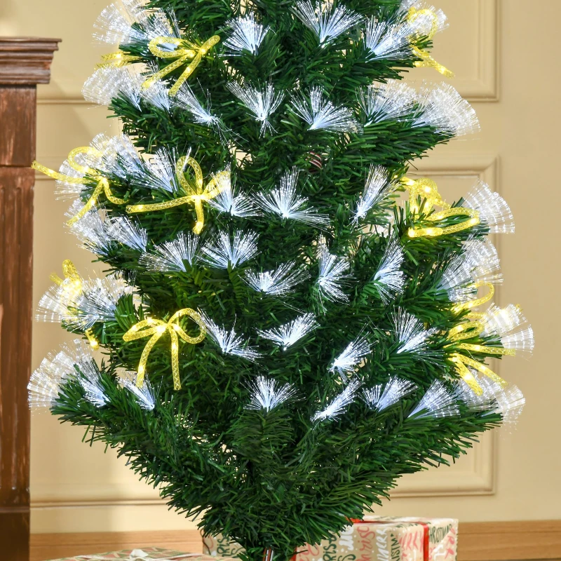 HOMCOM 6FT Prelit Artificial Christmas Tree Fiber Optic LED Light Holiday Home Xmas Decoration with Foldable Feet, Green