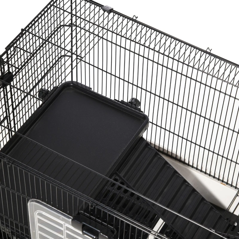 PawHut Spacious Rolling Small Animal Cage, Rabbit Pet Play House with Platform Ramp, Ideal for Indoor Play & Comfort