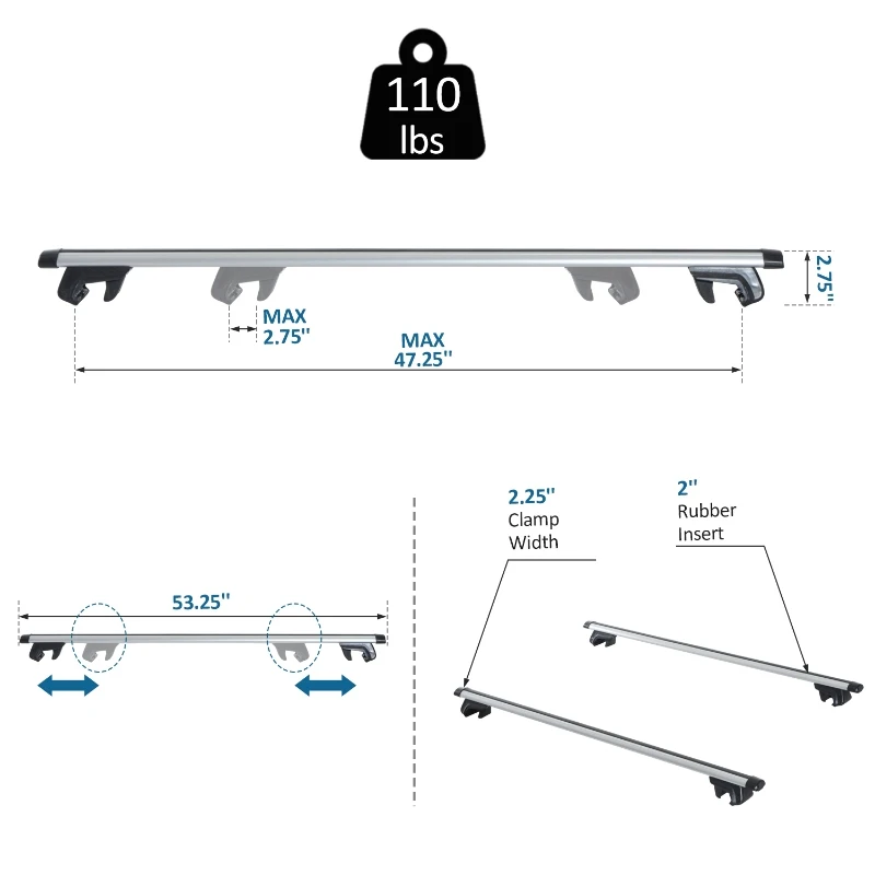 Outsunny 2pc Roof Rack Car Roof Top Lockable Aluminum Cross Bars Adjustable Baggage Luggage Carrier, Silver (53")