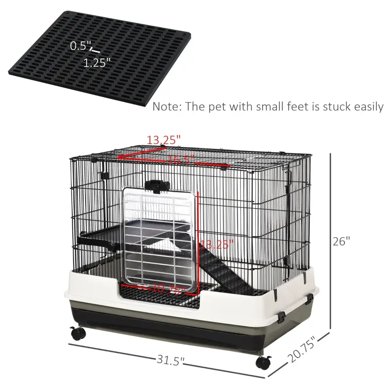 PawHut Spacious Rolling Small Animal Cage, Rabbit Pet Play House with Platform Ramp, Ideal for Indoor Play & Comfort