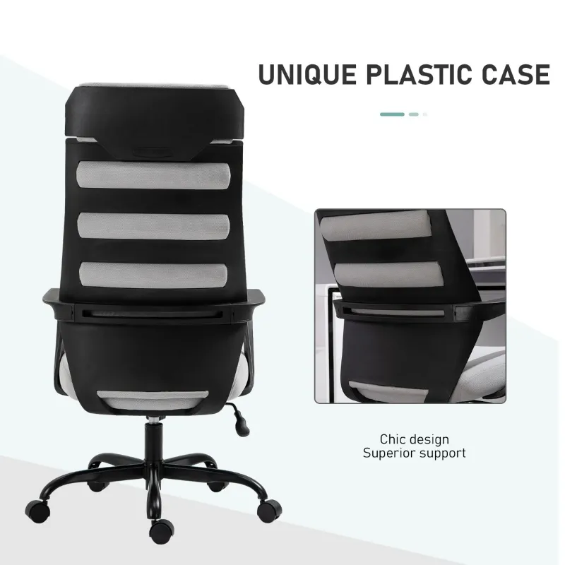 Vinsetto High Back Ergonomic Home Office Desk Chair with Spandex Fabric, Computer Task Chair with Ladder Back, Thick Padding and 360 Swivel Wheels, Grey