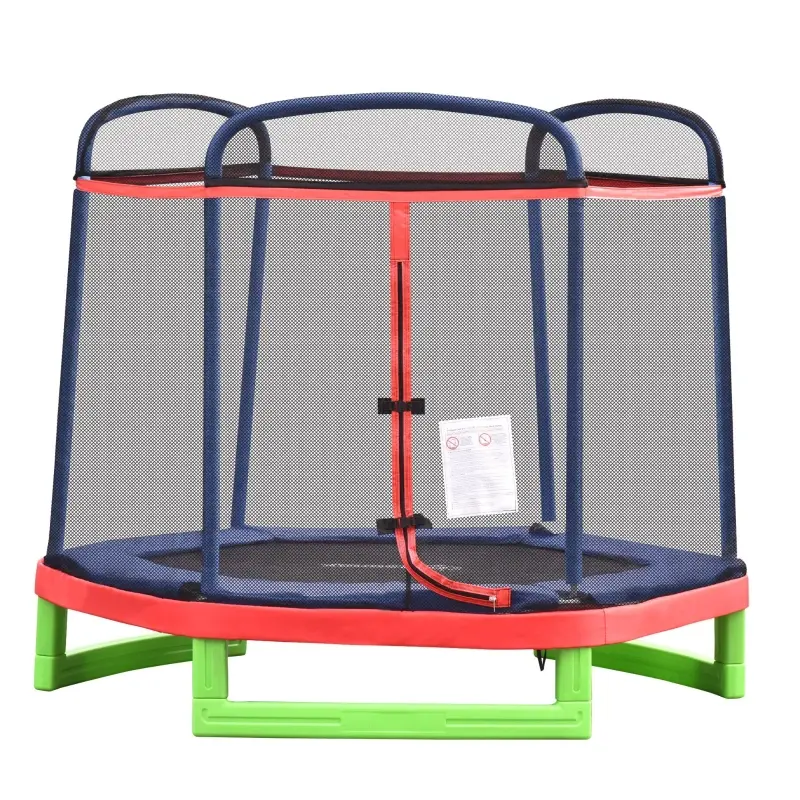 Outsunny 7FT Kids Trampoline, Durable Bouncer Spring Gym Toy Indoor/Outdoor with Safety Net Enclosure, Padded Cover, Fun Exercise Activity for Children, Red