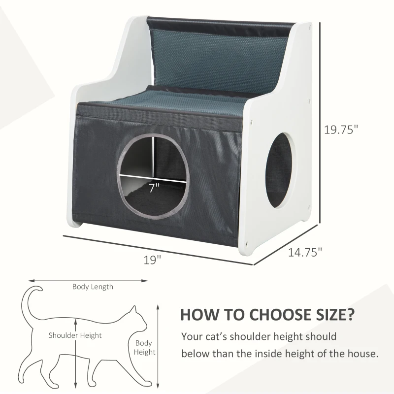 PawHut Cat House Two-tier Cat Condo Tree Tower Pet Furniture Kitty Small House for Indoor Living Room with Scratcher Pad Grey