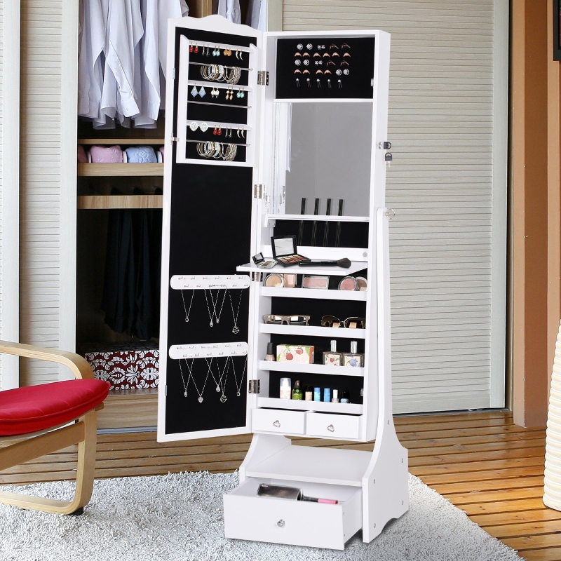 Homcom Led Full Length Mirrored Jewelry Cabinet Armoire Floor Standing Organizer W Lock Aosom Canada Homcom Led Full Length Mirrored Jewelry, Freestanding Jewellery Cabinet Full Length Mirror