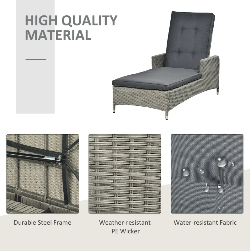 Outsunny Patio PE Rattan Wicker Chaise Lounge Chair Outdoor 5-Position Adjustable Recliner Lounge Furniture w/ Cushion for Garden Poolside Balcony Deep Grey