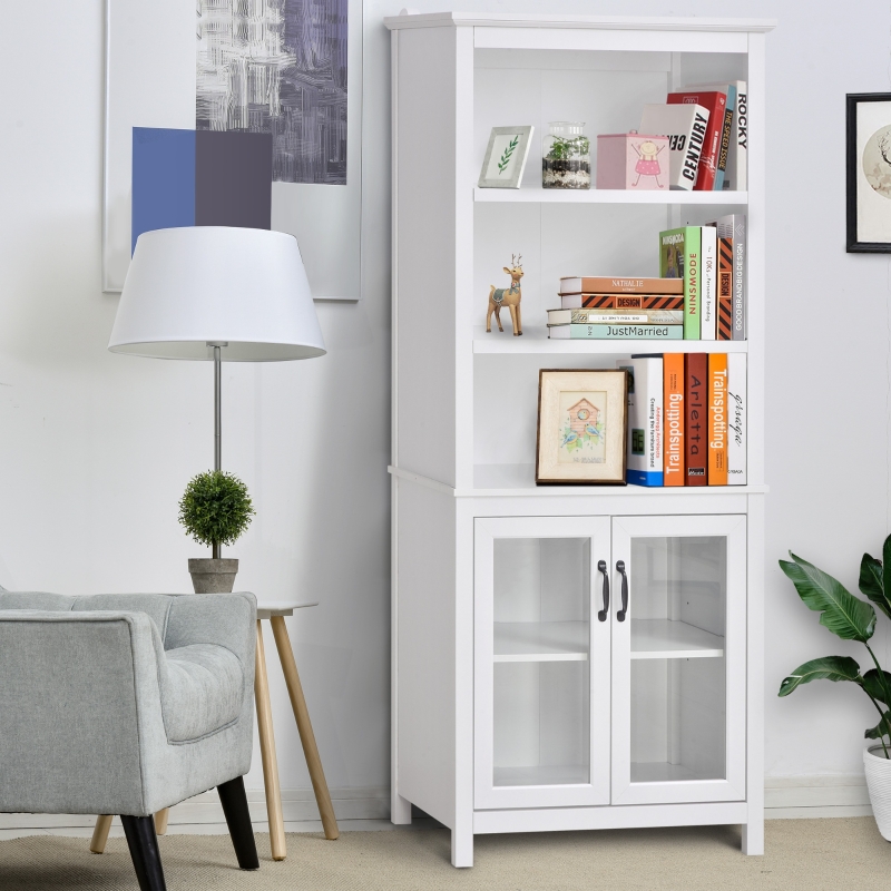 HOMCOM Multifunctional Storage Cabinet Bookcase with Adjustable Shelves Display Rack for Study, Kitchen, Living Room, White