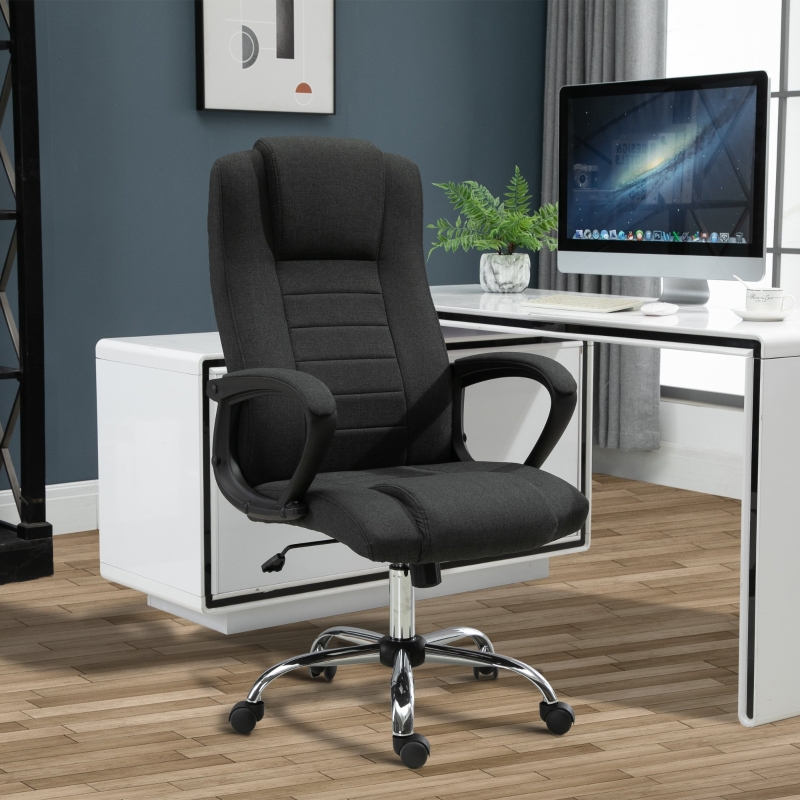 Vinsetto High Back Office Chair 360° Swivel Chair Adjustable Height Tilt Function Linen Black Grey