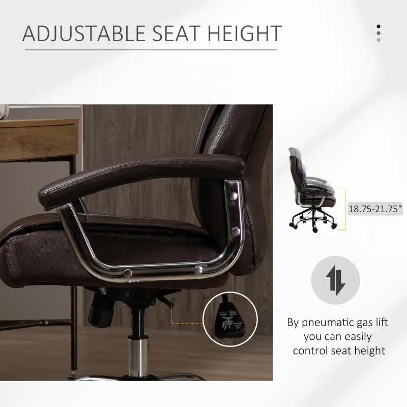 Vinsetto High Back Executive Office Chair Computer Desk Chair Adjustable Ergonomic Home Office Chair Diamond-Stitched PU Leather Swivel with Padded Armrests, Brown