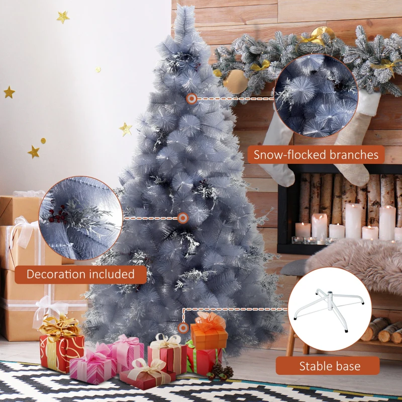 HOMCOM 5FT Christmas Tree Artificial Classic Tree Holiday Indoor Decoration, with Mental Support 222 Tips, Grey