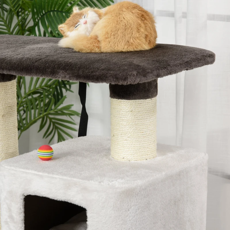 PawHut 47.75" Luxury Plush Cat Tree Activity Tower with Sisal Scratching Posts, Elevated Perches & a  Roomy Condo