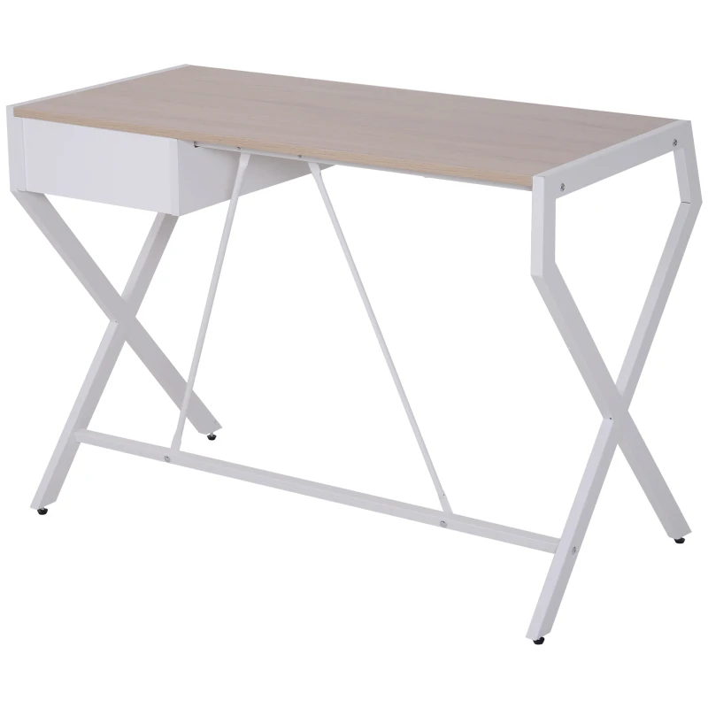 HOMCOM Wood Metal Modern Computer Desk  for Small Space with Slide Out Drawer