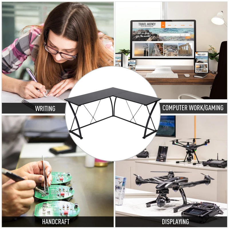 Vinsetto L Shape Computer Desk Eco-Friendly Wood & Metal Corner Display Table Minimalist Easy Assembly