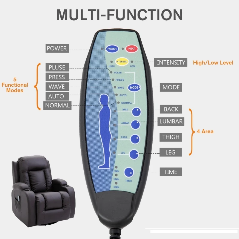 HOMCOM Luxury Faux Leather Heated Vibrating 8 Point Massage Recliner Chair with 360 Swivel and Remote, Dark Brown
