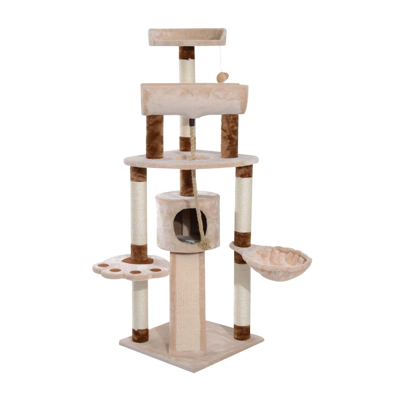 PawHut 57" Cat Tree Tower Furniture Kitty Pet Play Scratching Post W/ Condo, Beige