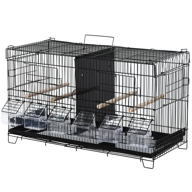 PawHut 17.75"x9"x10.5" Flight Bird Cage 4 Doors 6 Food Boxes 4 Perch Pole Metal PP Pine