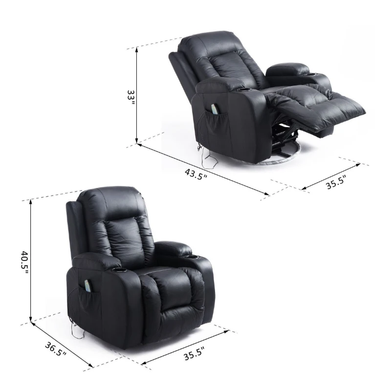 Open Box HOMCOM Luxury Faux Leather Heated Vibrating Massage Recliner Chair with Remote - Black