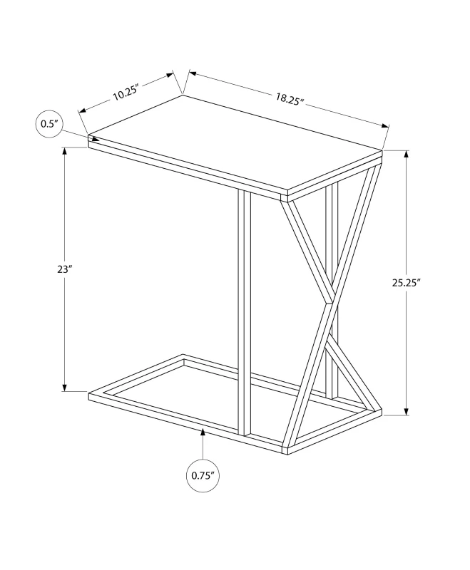 Monarch 25" H C-Shaped Accent Table with Metal X-Frame Base - Grey / Black Metal
