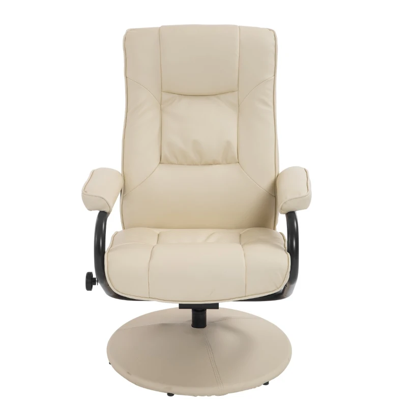 HomCom Ergonomic Faux Leather Lounge Armchair Recliner And Ottoman Set - Cream White