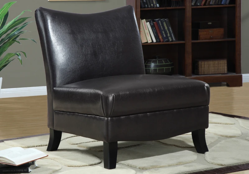 Monarch Contemporary Upholstered Leather-Look Armless Accent Chair - Dark Brown