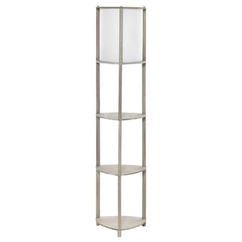 HOMCOM Floor Lamp with Display Shelves, Modern Standing Lamps with Footswitch, Solid Wood Nightstand Tower Lamp for Living Room Bedroom and Office