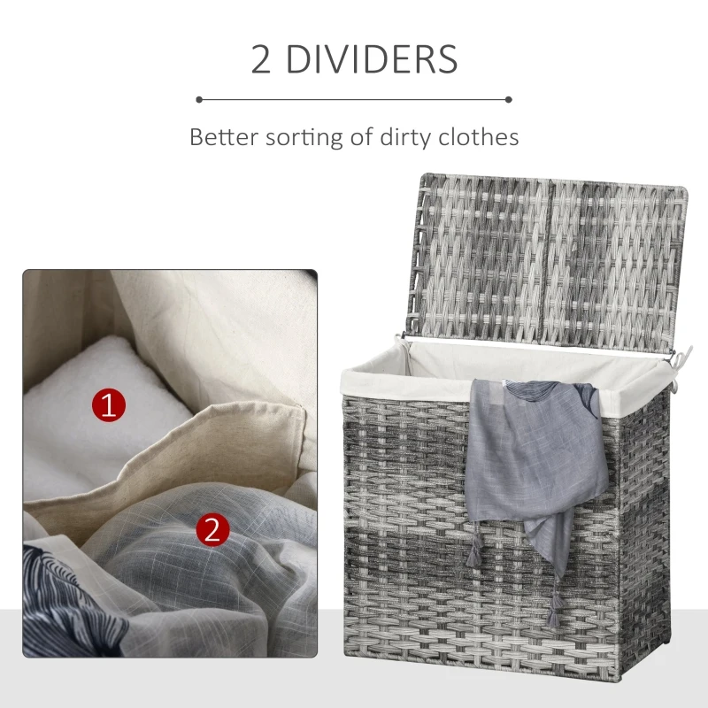 Outsunny Foldable Laundry Hamper Rattan Clothes Hamper with Lid, Removable Liner Bag