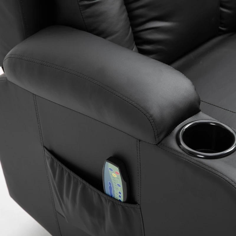 HOMCOM Luxury Faux Leather Heated Vibrating 8 Point Massage Recliner Chair with 360 Swivel and Remote, Black