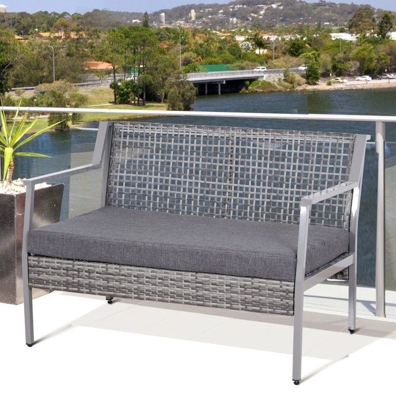 Outsunny 2-seat  Rattan Wicker Loveseat Bench Outdoor Patio Conversation Furniture All Weather