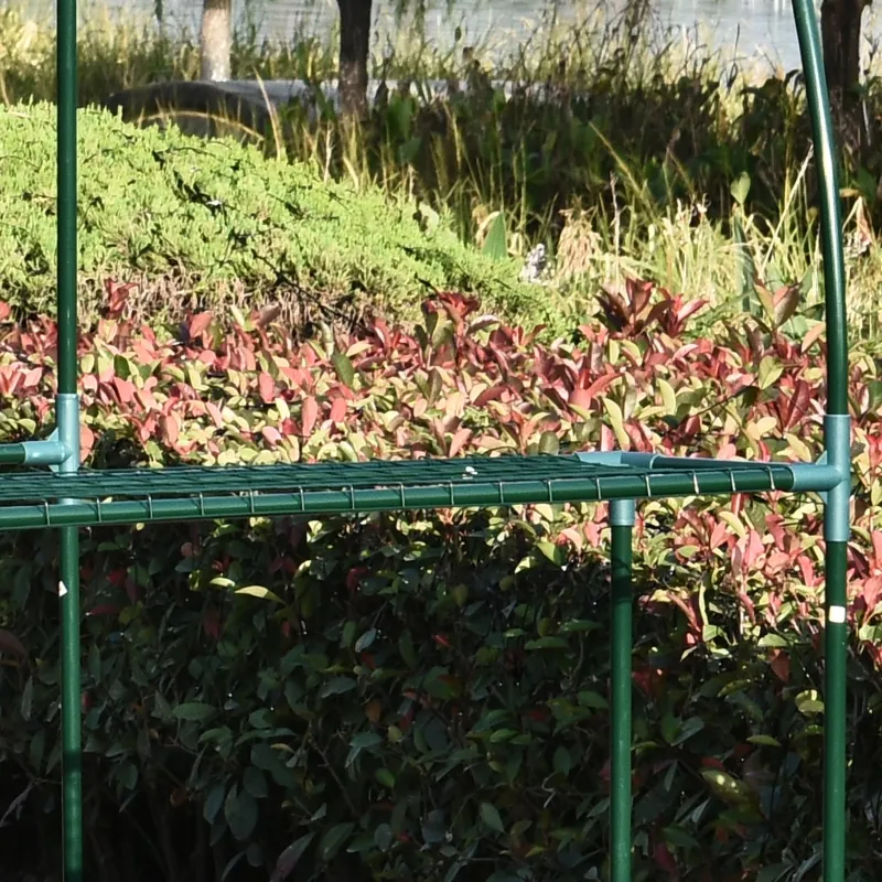 Outsunny Walk-in Wall Lean-to Greenhouse, 10' x 5' x 7' Outdoor Gardening Green House with PE Cover, Windows, Shelves and 2 Zipper Doors, Clear