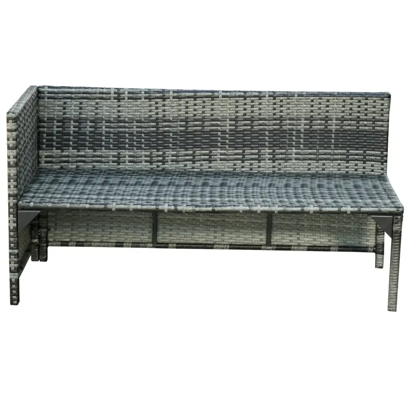 Outsunny 3 Piece Patio Furniture Set, Rattan Outdoor Sofa Set with Chaise Lounge & Loveseat, Soft Cushions, Tempered Glass Table, L-Shaped Sectional Couch, Light Gray