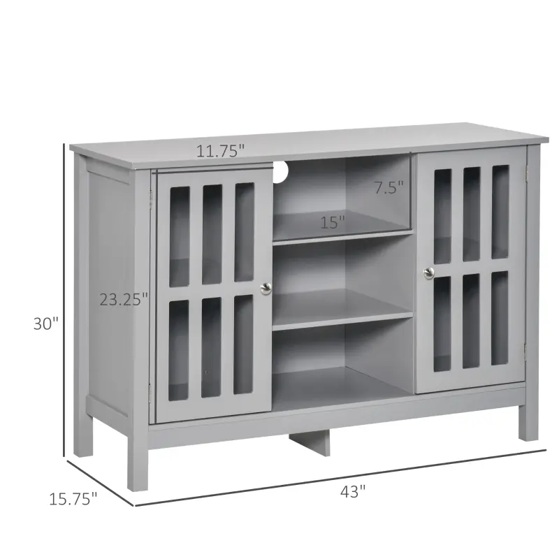 HOMCOM Sideboard, Buffet Cabinet, Coffee Bar Cabinet, Kitchen Cabinet with Storage Shelves, Slatted Framed Doors and Cable Management for Living Room, Gray