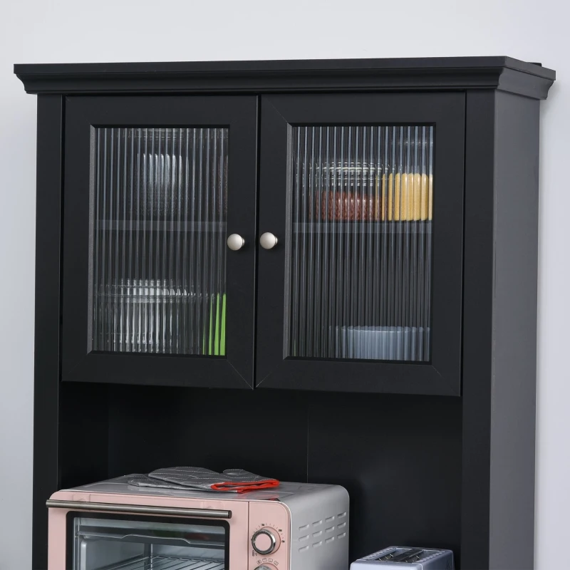 HOMCOM 71" Traditional Freestanding Kitchen Buffet with Hutch, Pantry Cabinet with 4 Doors, 3-Level Adjustable Shelves, and 1 Drawer, Black