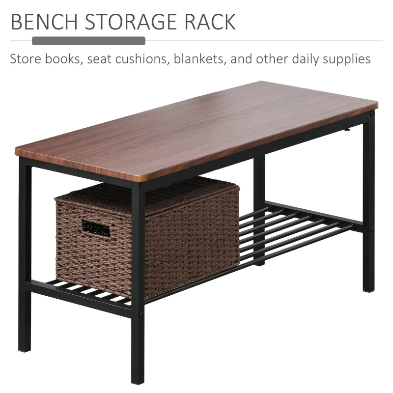 HOMCOM Industrial 4 Piece Dining Room Table Set with Bench Wooden Kitchen Table and Chairs w/ Storage Rack for Kitchen, Dinette, Rustic Brown/Black