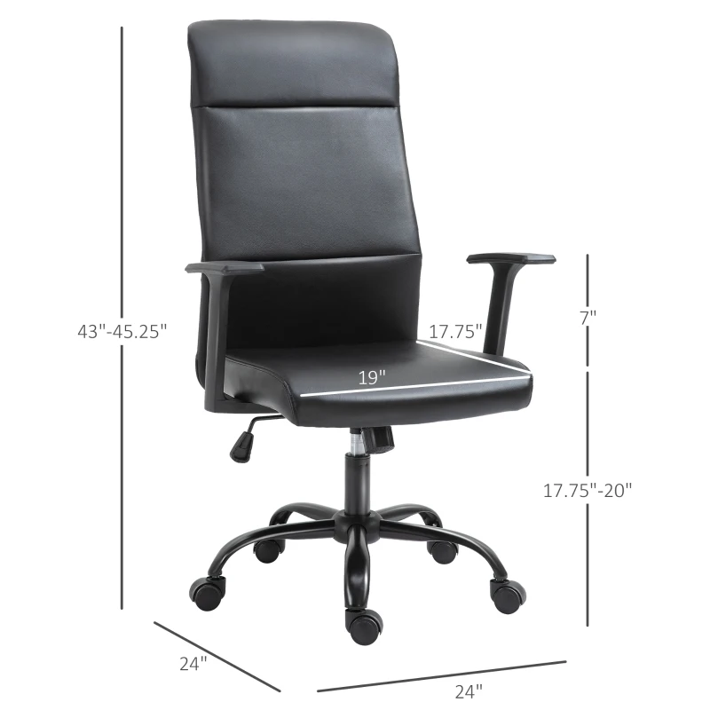 Vinsetto Morden High-Back Office Chair Faux Leather Rocking Swivel Computer Home Desk Chair with Adjustable Height, Metal Legs, Armrest, Wheels, Black