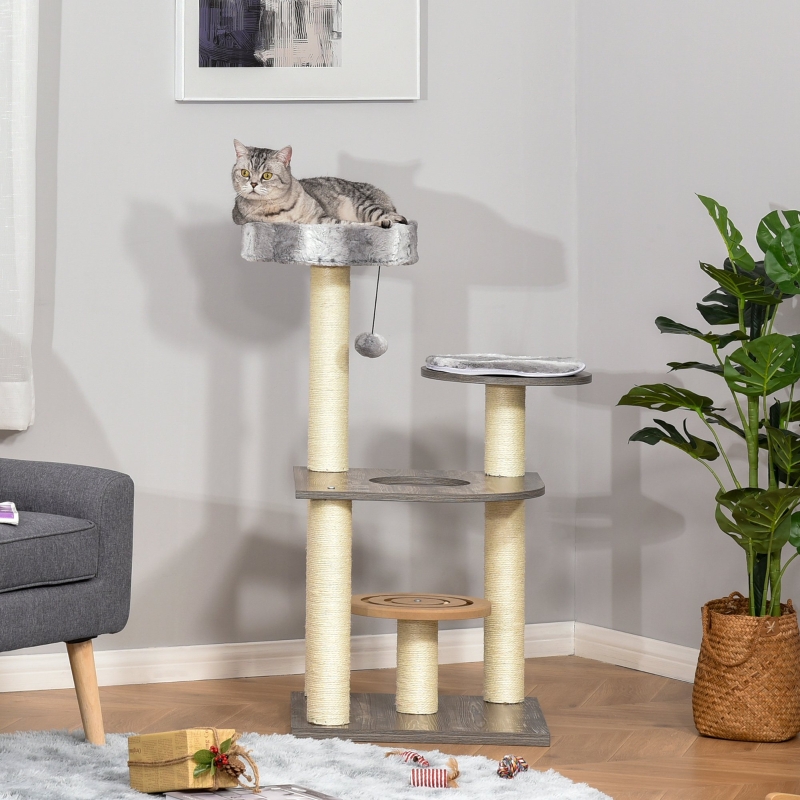 PawHut Cat tree Tower Climbing Kitten Activity Center Furniture with Sisal Scratching Post Round Toy Perch Hanging Balls 19.75" x 19.75" x 40.5"