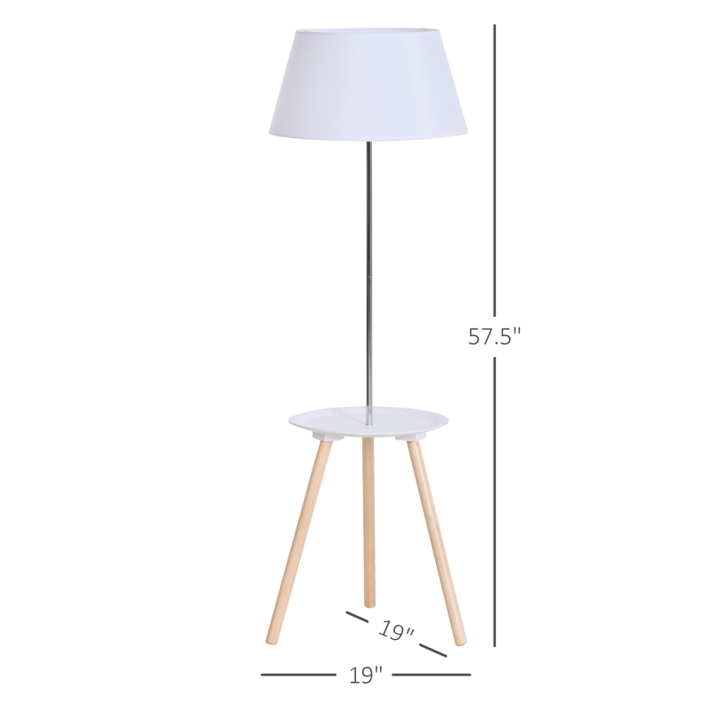 HOMCOM Modern Floor Lamp with Wood Legs Extra Shelf E26 Base for Living Room Bedroom