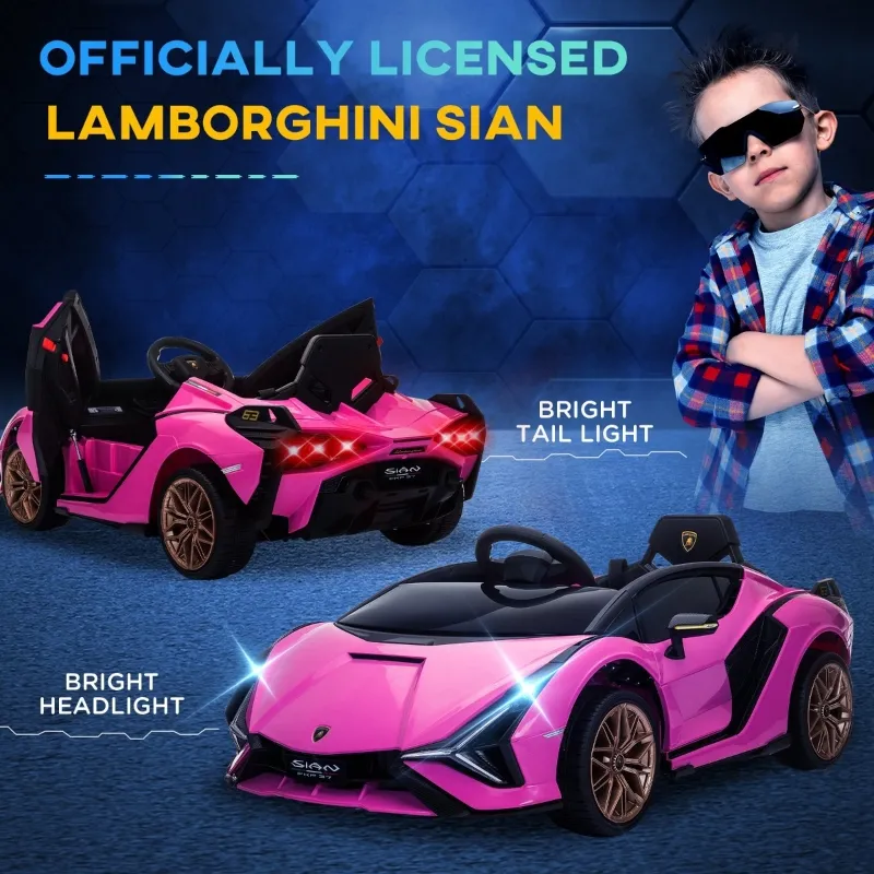 Aosom Lamborghini SIAN 12V Kids Rechargeable Ride On Car Toy w/ Remote Control, Pink