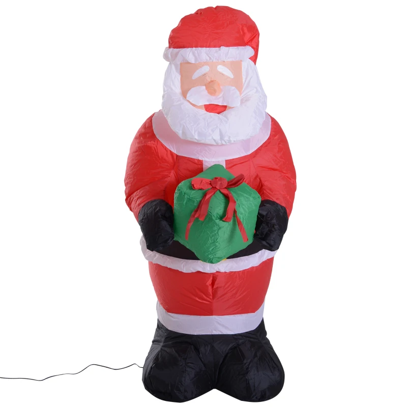 HOMCOM 8FT Tall Inflatable Santa Holding Gift Box Outdoor Lighted Airblown Christmas Decoration Holiday Lawn Yard Decor