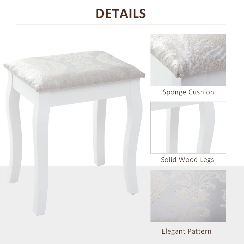 HOMCOM Vanity Table Set with Mirror and 3 Drawers, 360° Rotatable Wooden Makeup Dressing Table with Large Padded Stool, Gift for Women Girls, White