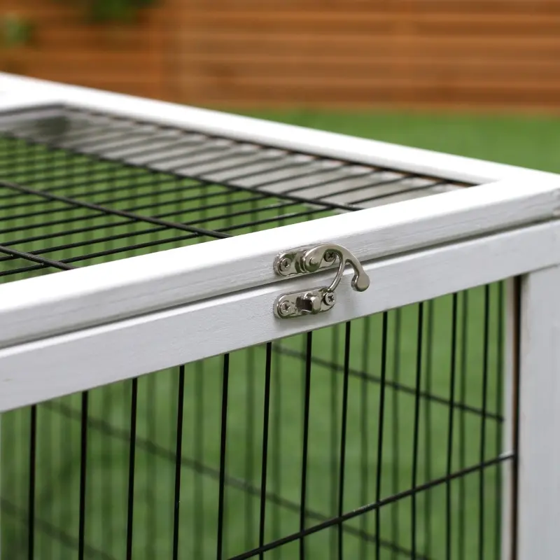 PawHut Rabbit Hutch Metal Bunny Cage, Wire and Easy Clean Tray with 2 House Levels and Patio Space  59" L x 20.75" W x 26.75" H