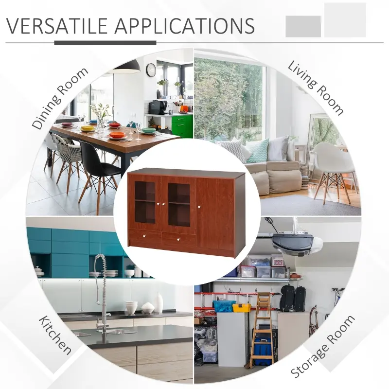 HOMCOM Kitchen Buffet Table Cabinet Storage Sideboard Server Console with Framed Acrylic Doors and Tabletop, Brown