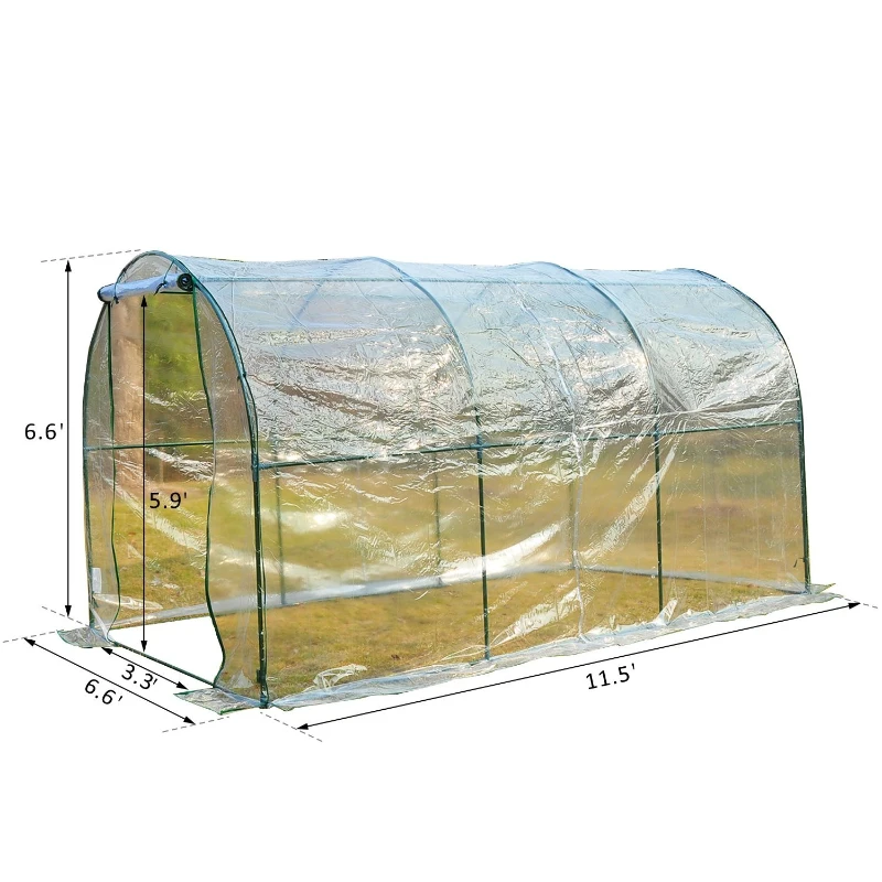 Outsunny 11.5x6.6x6.6ft Walk-in Tunnel Greenhouse Portable Garden Plant Growing House Transparent