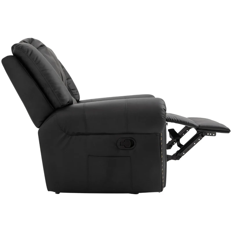 HOMCOM Recliner Chair Added Footrest Cushion Padded Seat Modern Nail Sofa PU Leather for Living Room Club Home Theater Seating, Black