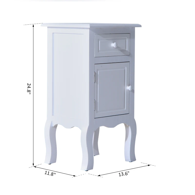 HOMCOM Wood Night Stand Bedroom Bedside End Table with Storage Drawer and Cabinet White