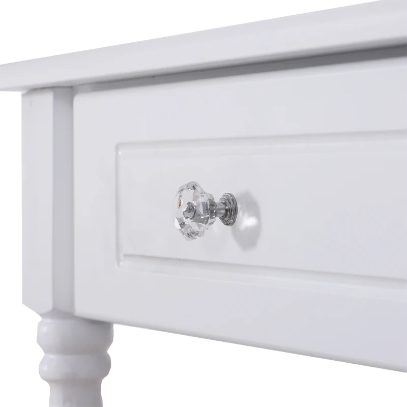 HOMCOM Luxury Wooden Vanity Table Set Makeup Table with Tri-Folding Mirror, Drawer and Padded Stool, White